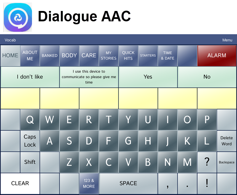 Screenshot of Dialogue AAC homepage 