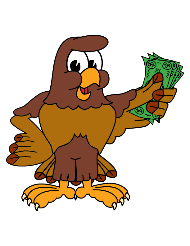 Freddy Falcon with money in his hand